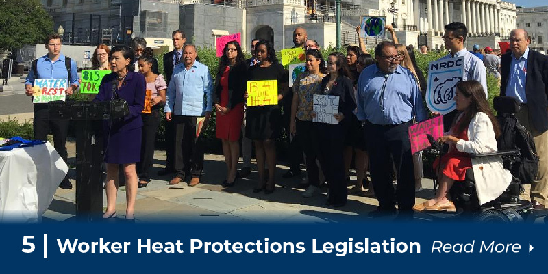 A picture of the announcement of legislation to protect workers from heat illness