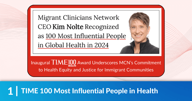 The banner image for Kim Nolte's Time 100 recognition. Heading reads, Time 100 Most Influential People in Health.