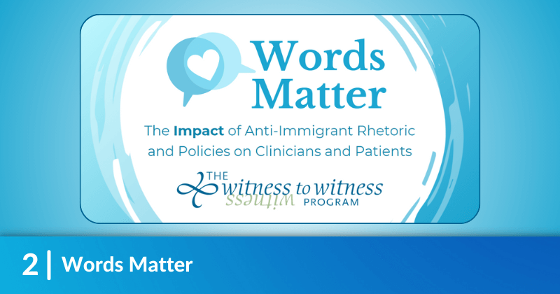 The banner image for Words Matter, Witness to Witness campaign. Heading reads, Words Matter.