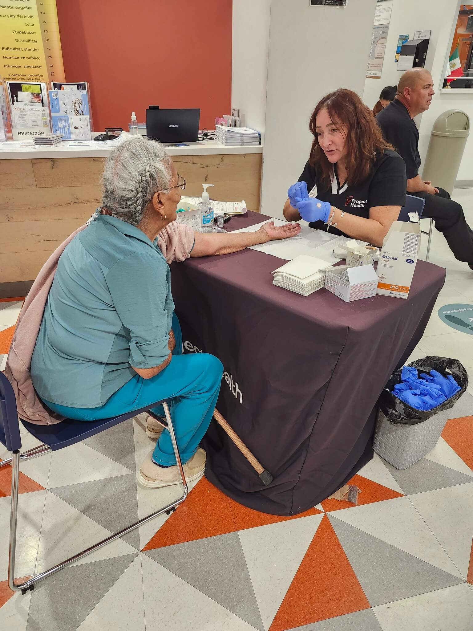 Patient receiving a blood sugar test.