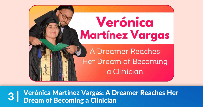 Banner image for "Verónica Martínez Vargas: A Dreamer Reaches Her Dream of Becoming a Clinician" blog post, Verónica receiving a graduate sash.