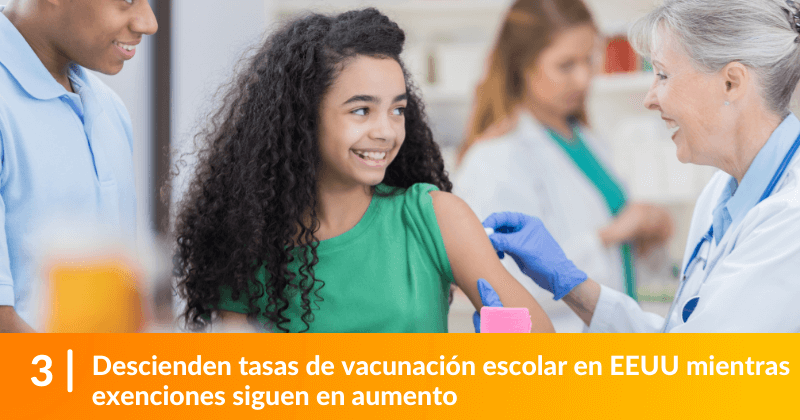 Descienden tasas de vacunación escolar en EEUU mientras exenciones siguen en aumento. 