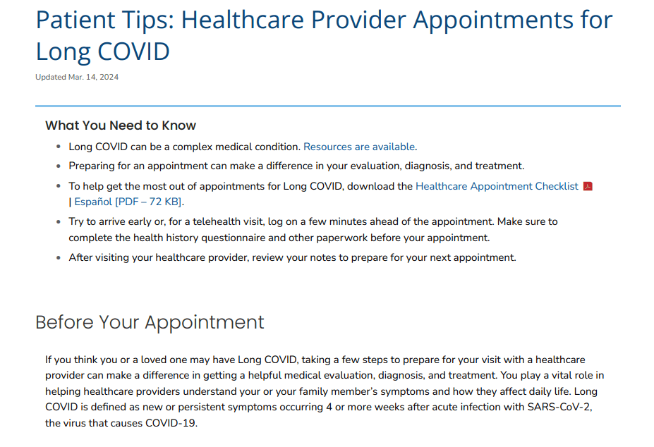 Patient Tips: Healthcare Provider Appointments for Long COVID